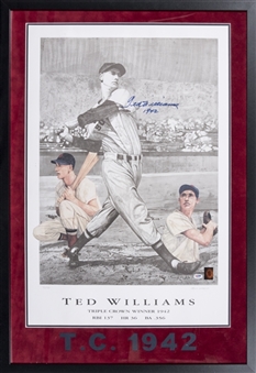 Ted Williams Autographed and Framed 1942 Triple Crown Winner Lithograph (PSA/DNA)